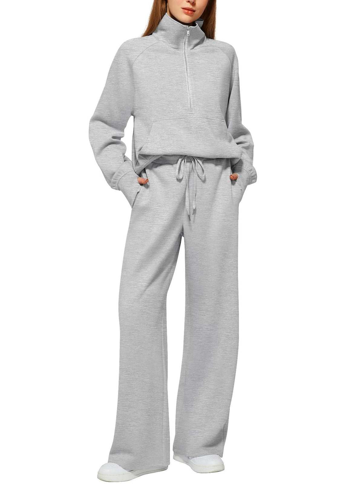 Women’s Half-Zip Sweatshirt Wide Leg Pants 2-Piece Set